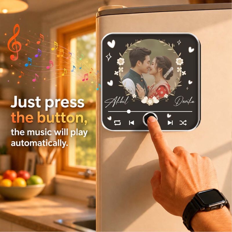 for Wife Husband Personalized Musical Fridge Magnet Custom with Photo & Song Audio Message Gift Rechargeable Sound Magnet